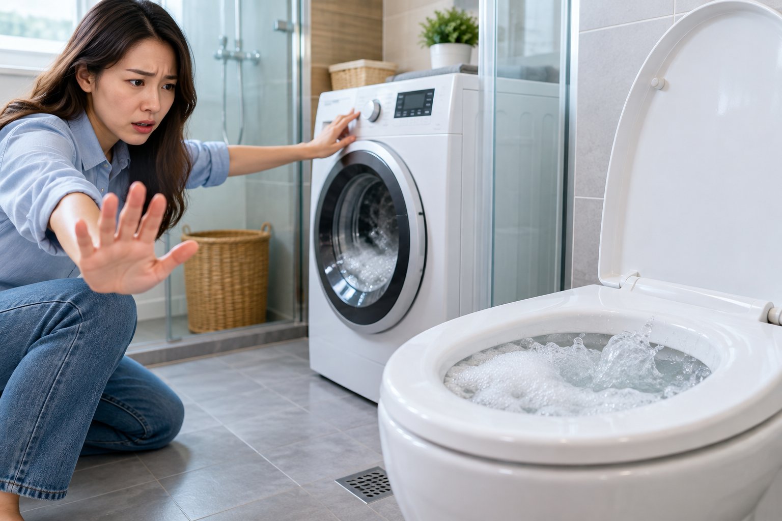 Ảnh minh hoạ: Bồn cầu sủi bọt khi máy giặt xả nước: xử lý sao?