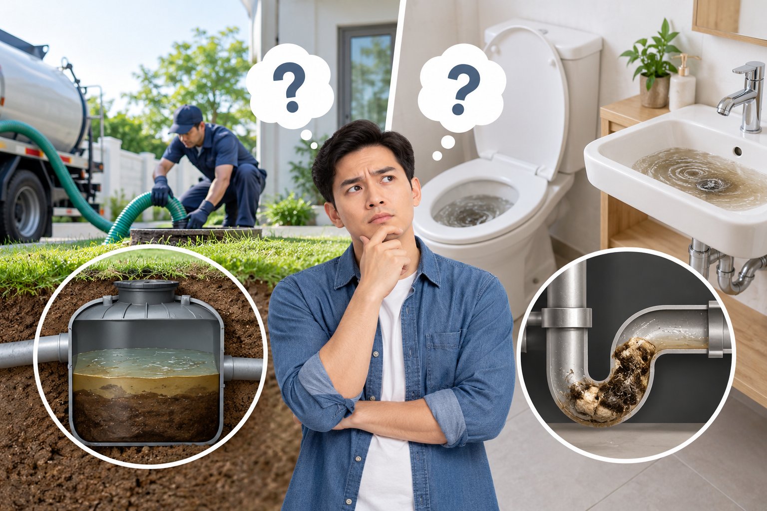 Ảnh minh hoạ: Phân biệt hầm cầu đầy và đường ống bị tắc