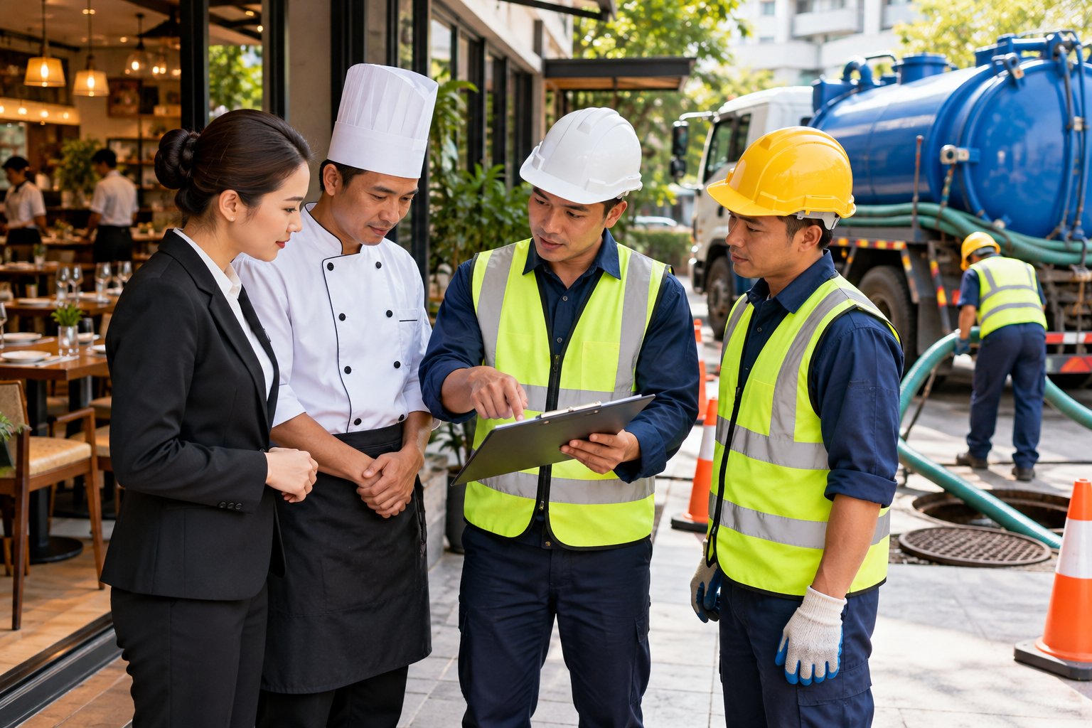 Ảnh minh hoạ: Hút hầm cầu nhà hàng đang hoạt động: Checklist