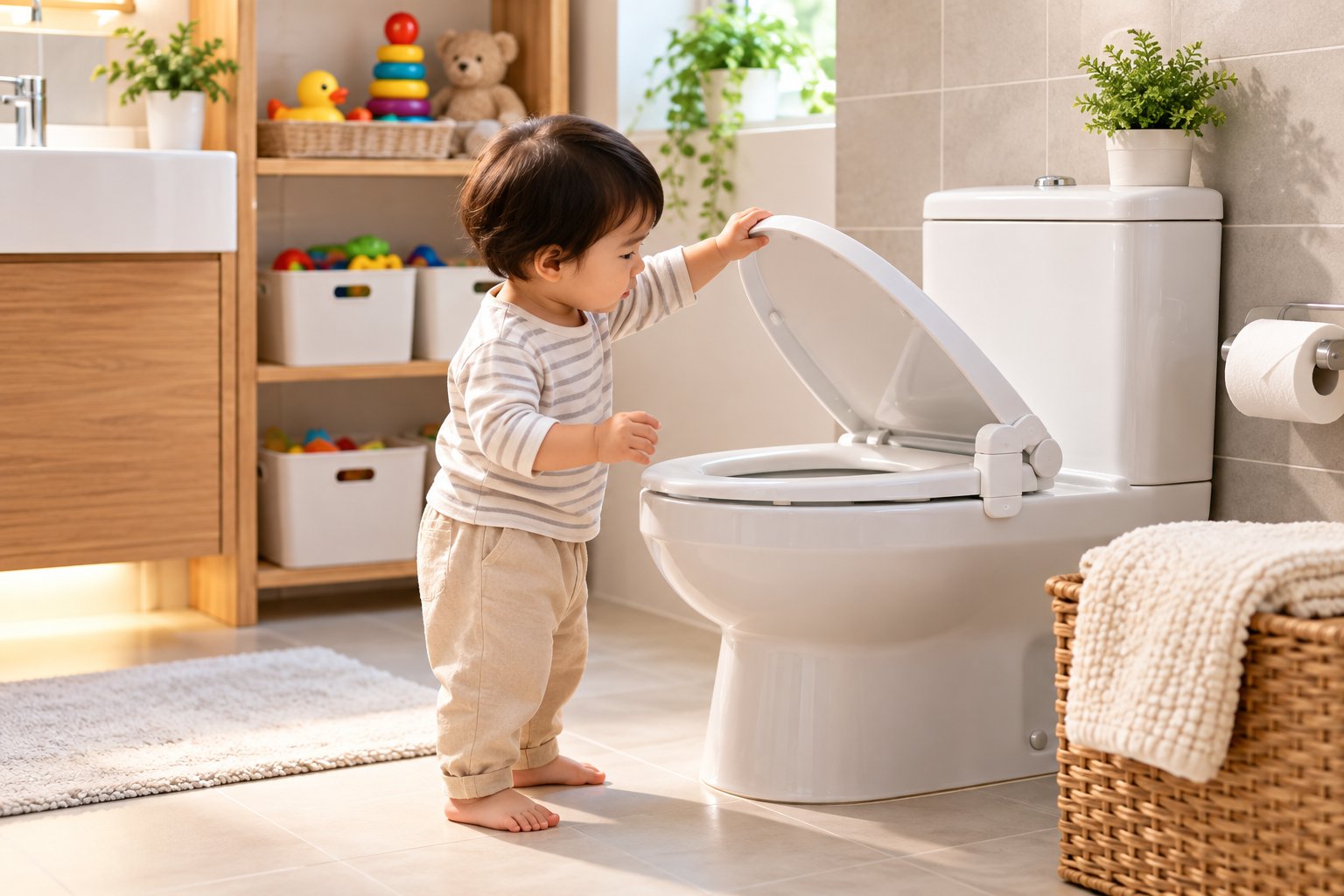 Ảnh minh hoạ: Ngăn trẻ bỏ đồ vào bồn cầu: Checklist an toàn