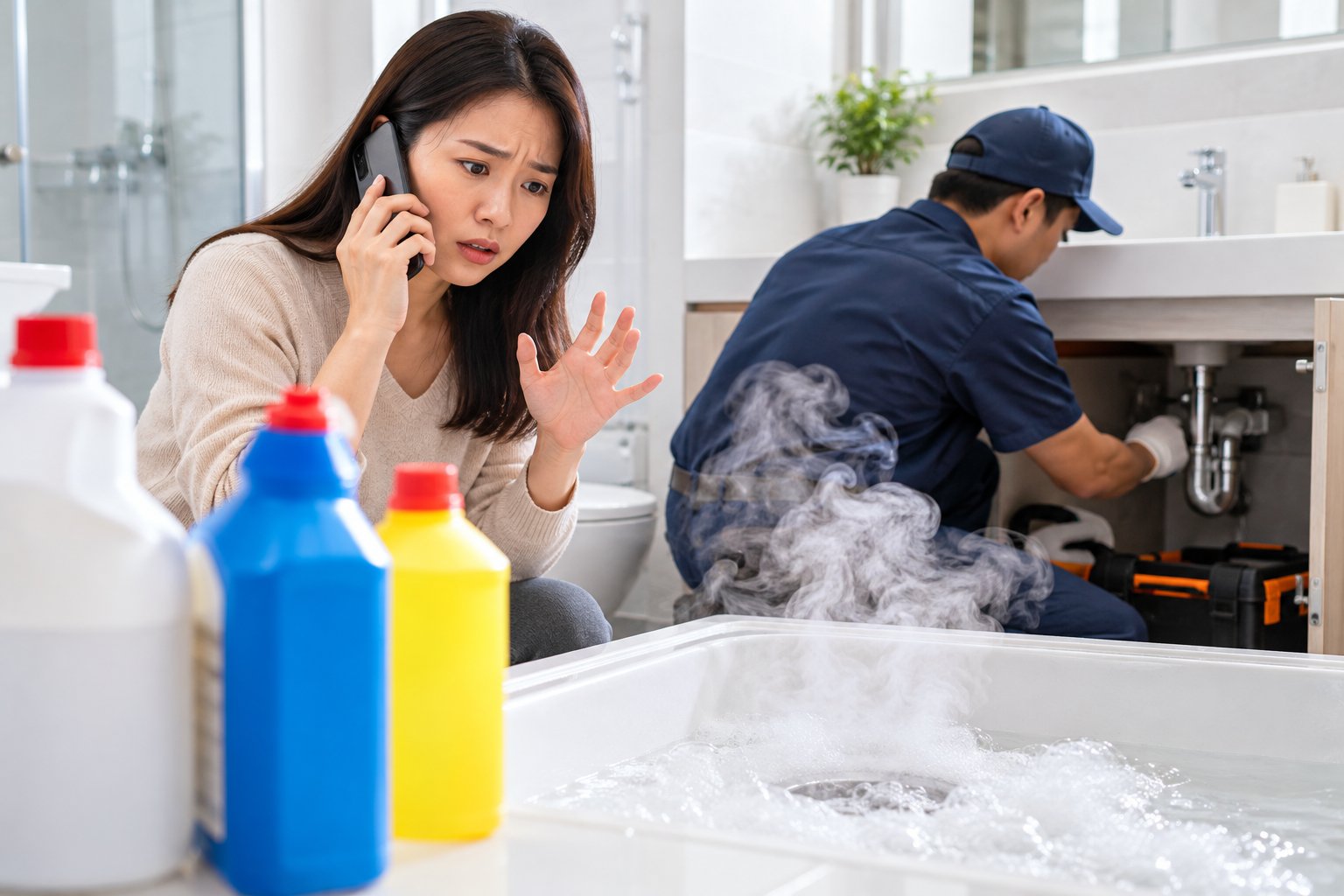 Ảnh minh hoạ: Hóa chất thông tắc không được trộn với nhau